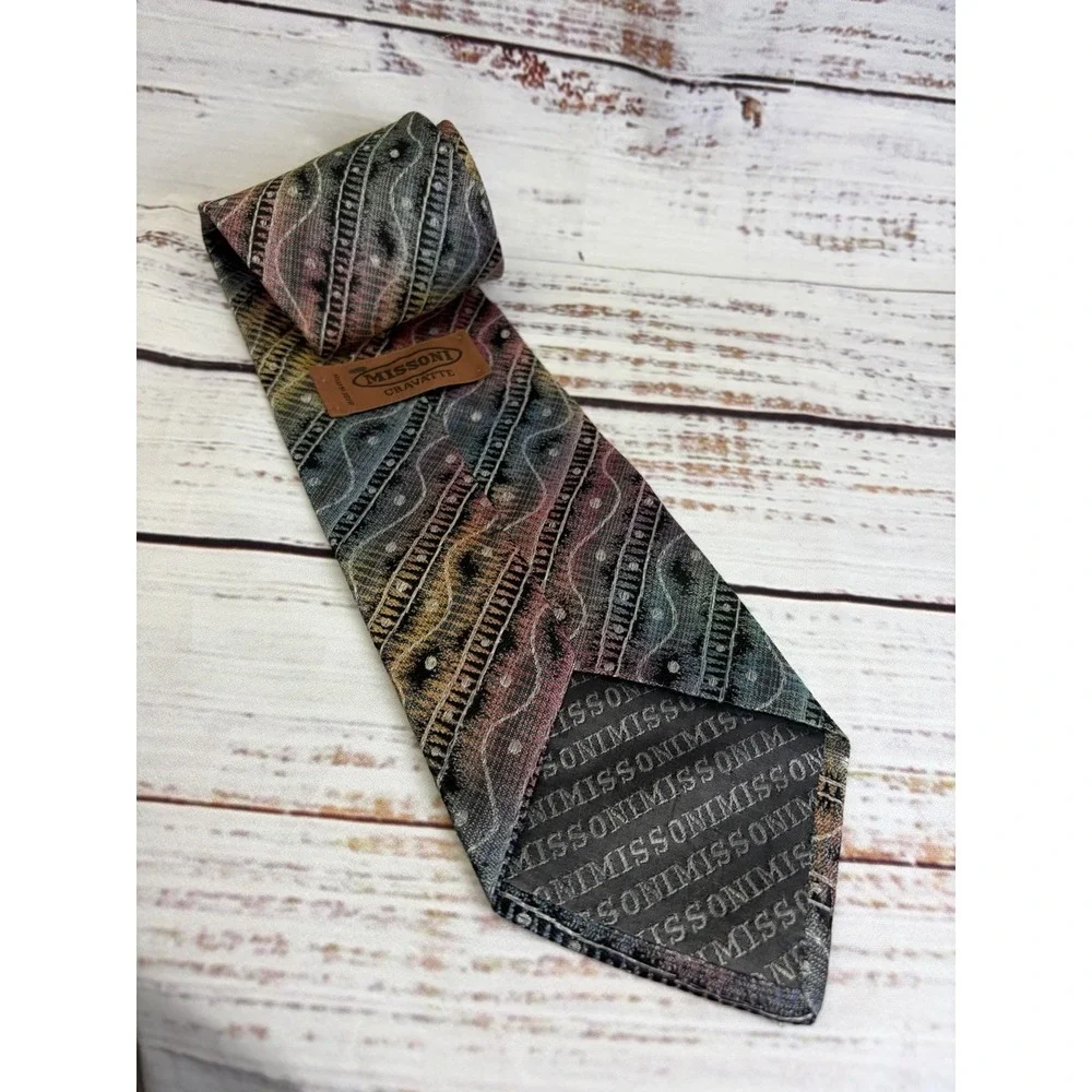 Missoni Cravatte Multicolor Rainbow Silk Tie Casual Vintage Made In Italy